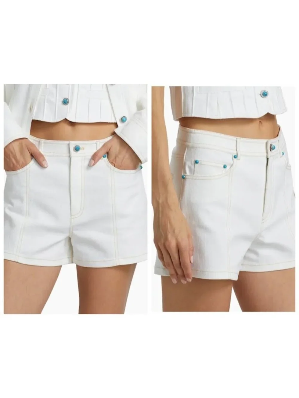 Cinq a Sept Turquoise Embellished Ceil Shorts Denim White 4 - Picture 1 of 12